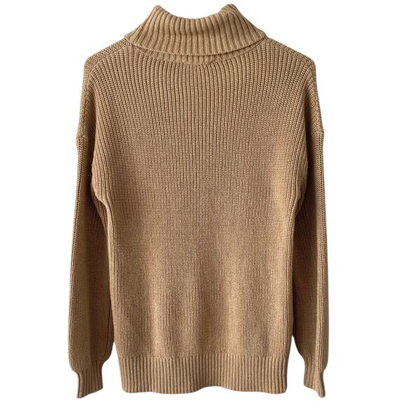 LIGHT FLAW BELLE BY KIM GRAVEL Turtleneck Holiday Sweater Tan Metallic Gold XS - Picture 4 of 6